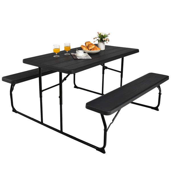 Two different colors for you to choose<br>Rounded corners greatly reduce the risk of bumping<br>Premium materials make the table durable and sturdy<br>Spacious desktop can hold lots of foods and drinks for party<br>The benches can support at most 4 adults