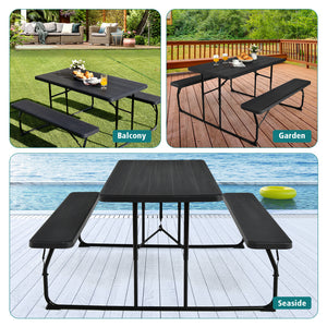 Two different colors for you to choose<br>Rounded corners greatly reduce the risk of bumping<br>Premium materials make the table durable and sturdy<br>Spacious desktop can hold lots of foods and drinks for party<br>The benches can support at most 4 adults