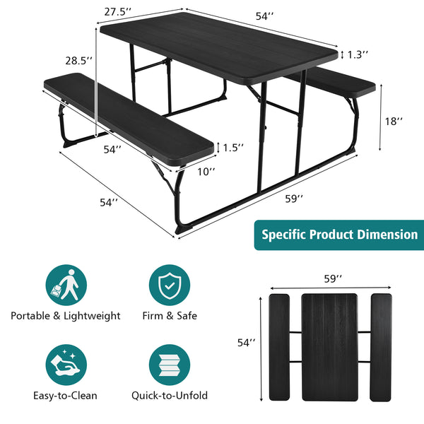 Two different colors for you to choose<br>Rounded corners greatly reduce the risk of bumping<br>Premium materials make the table durable and sturdy<br>Spacious desktop can hold lots of foods and drinks for party<br>The benches can support at most 4 adults