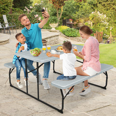 Two different colors for you to choose<br>Rounded corners greatly reduce the risk of bumping<br>Premium materials make the table durable and sturdy<br>Spacious desktop can hold lots of foods and drinks for party<br>The benches can support at most 4 adults