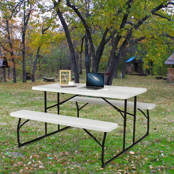 Two different colors for you to choose<br>Rounded corners greatly reduce the risk of bumping<br>Premium materials make the table durable and sturdy<br>Spacious desktop can hold lots of foods and drinks for party<br>The benches can support at most 4 adults