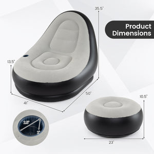 Skin-friendly flocked PVC surface blends strength with comfort<br>Fast 3-5 minute inflation with its 2-in-1 valve<br>Easy to move around with its 5.5 lbs lightweight build<br>Contoured backrest embrace your body with optimal support<br>Included ottoman do
