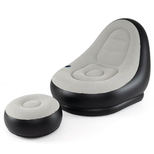 Skin-friendly flocked PVC surface blends strength with comfort<br>Fast 3-5 minute inflation with its 2-in-1 valve<br>Easy to move around with its 5.5 lbs lightweight build<br>Contoured backrest embrace your body with optimal support<br>Included ottoman do