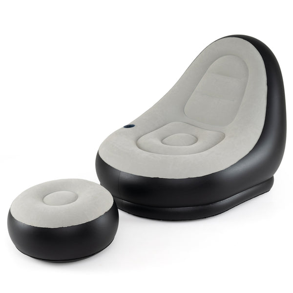 Skin-friendly flocked PVC surface blends strength with comfort<br>Fast 3-5 minute inflation with its 2-in-1 valve<br>Easy to move around with its 5.5 lbs lightweight build<br>Contoured backrest embrace your body with optimal support<br>Included ottoman do