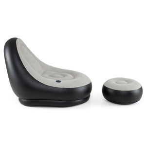Skin-friendly flocked PVC surface blends strength with comfort<br>Fast 3-5 minute inflation with its 2-in-1 valve<br>Easy to move around with its 5.5 lbs lightweight build<br>Contoured backrest embrace your body with optimal support<br>Included ottoman do