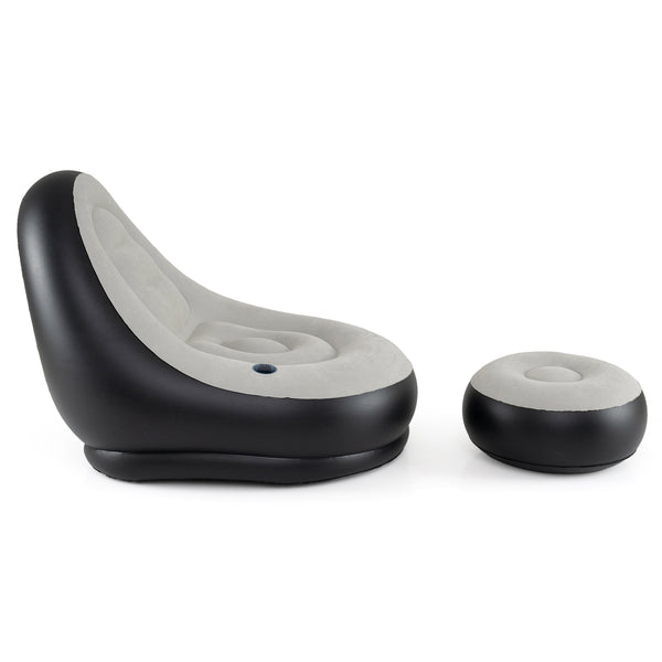 Skin-friendly flocked PVC surface blends strength with comfort<br>Fast 3-5 minute inflation with its 2-in-1 valve<br>Easy to move around with its 5.5 lbs lightweight build<br>Contoured backrest embrace your body with optimal support<br>Included ottoman do