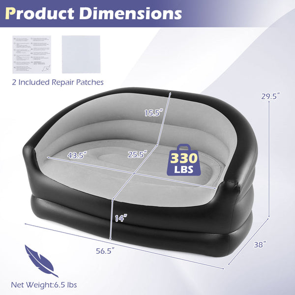 Soft flocked top offers cozy  skin-friendly lounging experience<br>Wrap-around backrest and armrests support all-day comfort<br>3-5 min quick inflation via a convenient 2-in-1 valve<br>Folds compact for easy storage or transport<br>6.5 lbs light weight fo