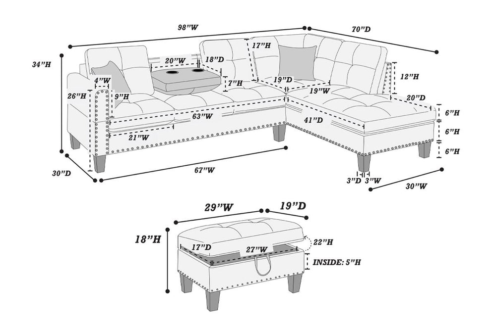 Root F8886 3-Pcs Sectional Set