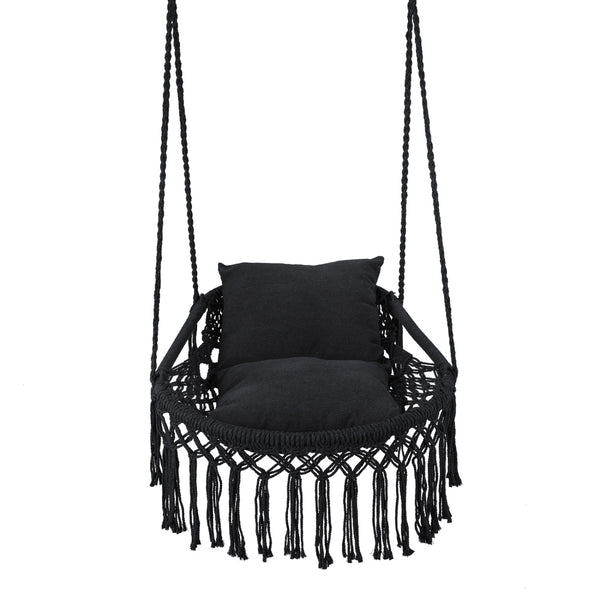 Easy to hang separately or hang together with metal rings<br>Sturdy metal frame supports up to 330 lbs<br>Spacious seat for ultimate comfort<br>Easy to fold and store the swing chair<br>Chic bohemian style with decorative fringes<br>Suitable for indoor an