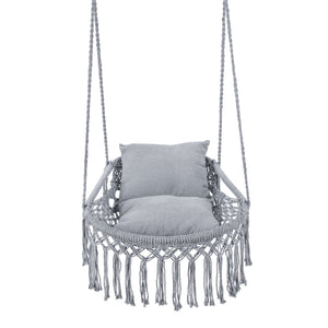 Easy to hang separately or hang together with metal rings<br>Sturdy metal frame supports up to 330 lbs<br>Spacious seat for ultimate comfort<br>Easy to fold and store the swing chair<br>Chic bohemian style with decorative fringes<br>Suitable for indoor an