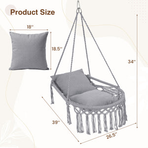 Easy to hang separately or hang together with metal rings<br>Sturdy metal frame supports up to 330 lbs<br>Spacious seat for ultimate comfort<br>Easy to fold and store the swing chair<br>Chic bohemian style with decorative fringes<br>Suitable for indoor an