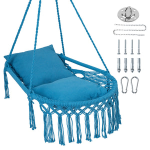 Easy to hang separately or hang together with metal rings<br>Sturdy metal frame supports up to 330 lbs<br>Spacious seat for ultimate comfort<br>Easy to fold and store the swing chair<br>Chic bohemian style with decorative fringes<br>Suitable for indoor an