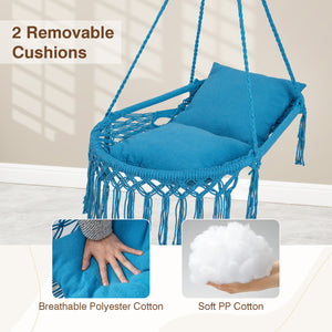 Easy to hang separately or hang together with metal rings<br>Sturdy metal frame supports up to 330 lbs<br>Spacious seat for ultimate comfort<br>Easy to fold and store the swing chair<br>Chic bohemian style with decorative fringes<br>Suitable for indoor an