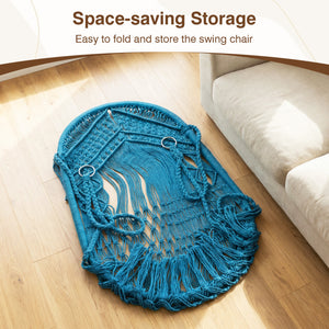 Easy to hang separately or hang together with metal rings<br>Sturdy metal frame supports up to 330 lbs<br>Spacious seat for ultimate comfort<br>Easy to fold and store the swing chair<br>Chic bohemian style with decorative fringes<br>Suitable for indoor an