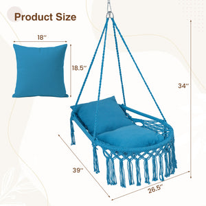 Easy to hang separately or hang together with metal rings<br>Sturdy metal frame supports up to 330 lbs<br>Spacious seat for ultimate comfort<br>Easy to fold and store the swing chair<br>Chic bohemian style with decorative fringes<br>Suitable for indoor an