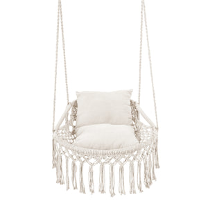 Easy to hang separately or hang together with metal rings<br>Sturdy metal frame supports up to 330 lbs<br>Spacious seat for ultimate comfort<br>Easy to fold and store the swing chair<br>Chic bohemian style with decorative fringes<br>Suitable for indoor an