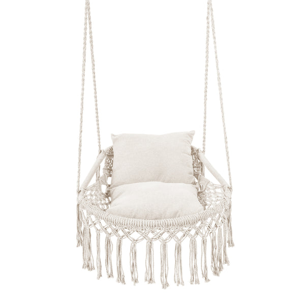 Easy to hang separately or hang together with metal rings<br>Sturdy metal frame supports up to 330 lbs<br>Spacious seat for ultimate comfort<br>Easy to fold and store the swing chair<br>Chic bohemian style with decorative fringes<br>Suitable for indoor an