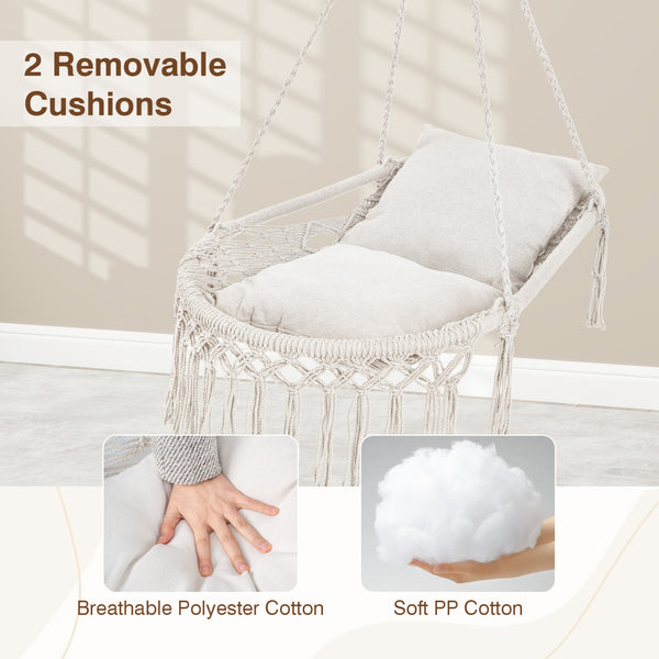 Easy to hang separately or hang together with metal rings<br>Sturdy metal frame supports up to 330 lbs<br>Spacious seat for ultimate comfort<br>Easy to fold and store the swing chair<br>Chic bohemian style with decorative fringes<br>Suitable for indoor an