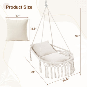 Easy to hang separately or hang together with metal rings<br>Sturdy metal frame supports up to 330 lbs<br>Spacious seat for ultimate comfort<br>Easy to fold and store the swing chair<br>Chic bohemian style with decorative fringes<br>Suitable for indoor an