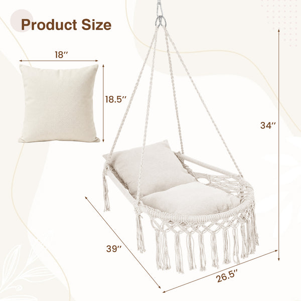 Easy to hang separately or hang together with metal rings<br>Sturdy metal frame supports up to 330 lbs<br>Spacious seat for ultimate comfort<br>Easy to fold and store the swing chair<br>Chic bohemian style with decorative fringes<br>Suitable for indoor an