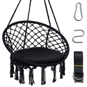 Easy to hang separately or hang together with metal rings<br>Sturdy metal frame supports up to 330 lbs<br>Spacious seat cushion for ultimate comfort<br>Easy to fold and store the swing chair<br>Chic bohemian style with decorative fringes<br>Suitable for i
