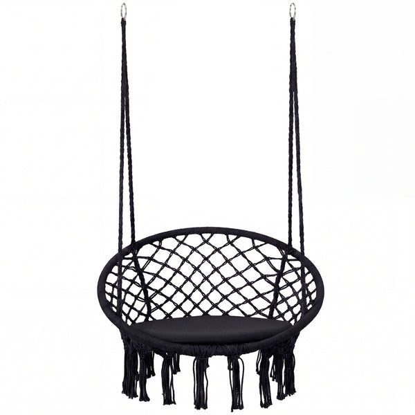 Easy to hang separately or hang together with metal rings<br>Sturdy metal frame supports up to 330 lbs<br>Spacious seat cushion for ultimate comfort<br>Easy to fold and store the swing chair<br>Chic bohemian style with decorative fringes<br>Suitable for i