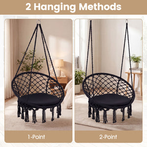 Easy to hang separately or hang together with metal rings<br>Sturdy metal frame supports up to 330 lbs<br>Spacious seat cushion for ultimate comfort<br>Easy to fold and store the swing chair<br>Chic bohemian style with decorative fringes<br>Suitable for i