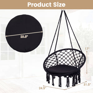 Easy to hang separately or hang together with metal rings<br>Sturdy metal frame supports up to 330 lbs<br>Spacious seat cushion for ultimate comfort<br>Easy to fold and store the swing chair<br>Chic bohemian style with decorative fringes<br>Suitable for i