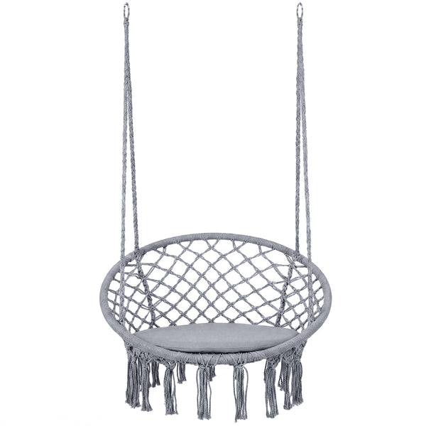 Easy to hang separately or hang together with metal rings<br>Sturdy metal frame supports up to 330 lbs<br>Spacious seat cushion for ultimate comfort<br>Easy to fold and store the swing chair<br>Chic bohemian style with decorative fringes<br>Suitable for i