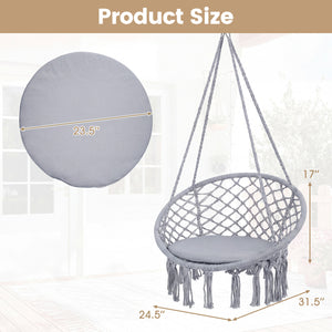 Easy to hang separately or hang together with metal rings<br>Sturdy metal frame supports up to 330 lbs<br>Spacious seat cushion for ultimate comfort<br>Easy to fold and store the swing chair<br>Chic bohemian style with decorative fringes<br>Suitable for i