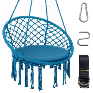 Easy to hang separately or hang together with metal rings<br>Sturdy metal frame supports up to 330 lbs<br>Spacious seat cushion for ultimate comfort<br>Easy to fold and store the swing chair<br>Chic bohemian style with decorative fringes<br>Suitable for i