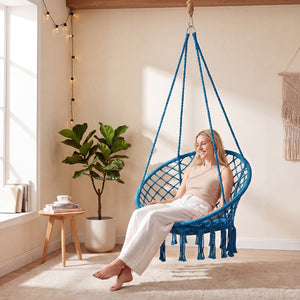 Easy to hang separately or hang together with metal rings<br>Sturdy metal frame supports up to 330 lbs<br>Spacious seat cushion for ultimate comfort<br>Easy to fold and store the swing chair<br>Chic bohemian style with decorative fringes<br>Suitable for i