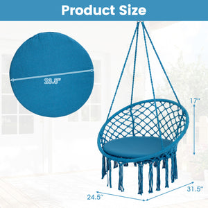 Easy to hang separately or hang together with metal rings<br>Sturdy metal frame supports up to 330 lbs<br>Spacious seat cushion for ultimate comfort<br>Easy to fold and store the swing chair<br>Chic bohemian style with decorative fringes<br>Suitable for i