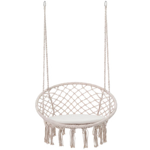 Easy to hang separately or hang together with metal rings<br>Sturdy metal frame supports up to 330 lbs<br>Spacious seat cushion for ultimate comfort<br>Easy to fold and store the swing chair<br>Chic bohemian style with decorative fringes<br>Suitable for i
