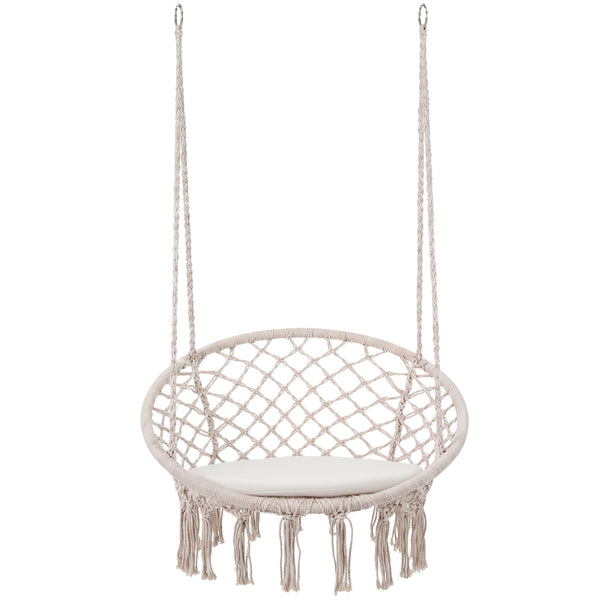 Easy to hang separately or hang together with metal rings<br>Sturdy metal frame supports up to 330 lbs<br>Spacious seat cushion for ultimate comfort<br>Easy to fold and store the swing chair<br>Chic bohemian style with decorative fringes<br>Suitable for i
