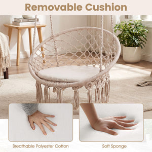 Easy to hang separately or hang together with metal rings<br>Sturdy metal frame supports up to 330 lbs<br>Spacious seat cushion for ultimate comfort<br>Easy to fold and store the swing chair<br>Chic bohemian style with decorative fringes<br>Suitable for i