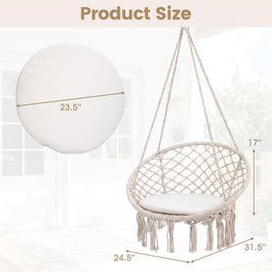 Easy to hang separately or hang together with metal rings<br>Sturdy metal frame supports up to 330 lbs<br>Spacious seat cushion for ultimate comfort<br>Easy to fold and store the swing chair<br>Chic bohemian style with decorative fringes<br>Suitable for i