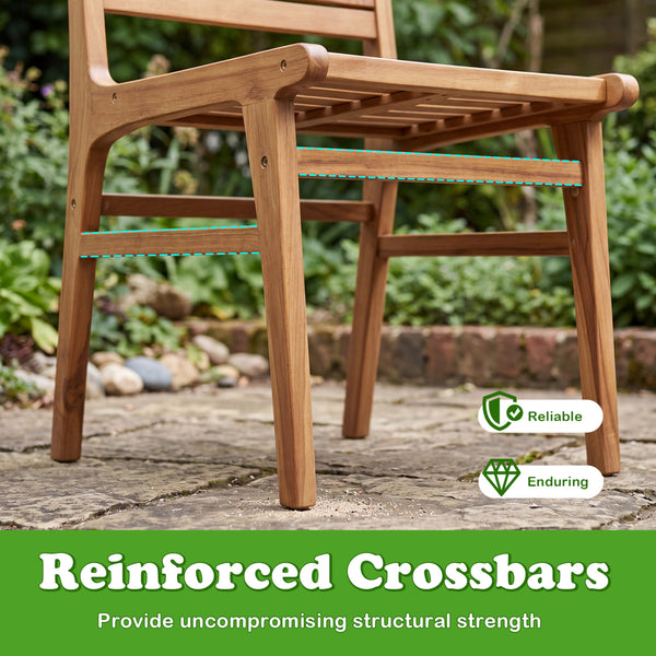 Natural teak elegance brings a warm tone and high stability to your outdoor space<br>The smooth touch accounts for an undeniably premium tactile feeling<br>These reinforced crossbars provide uncompromising structural strength<br>Remain reliable and enduri