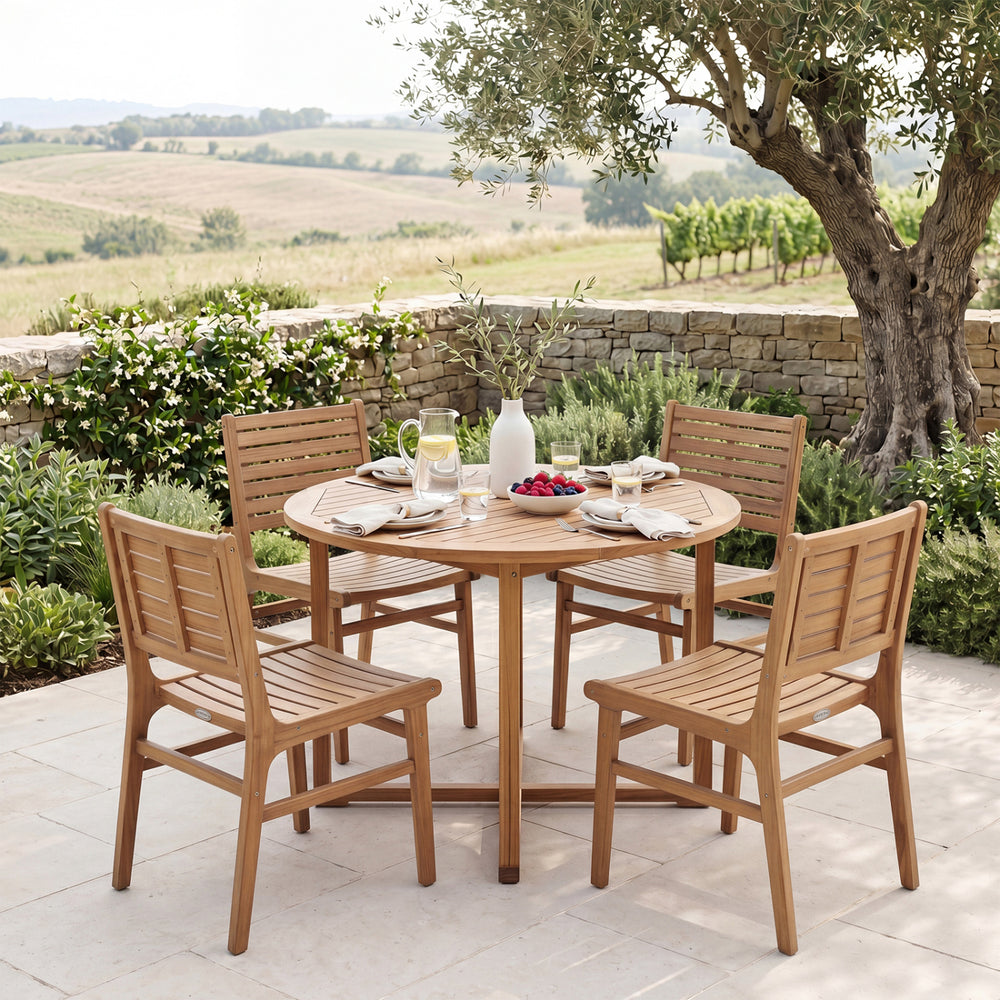 Natural teak elegance brings a warm tone and high stability to your outdoor space<br>The smooth touch accounts for an undeniably premium tactile feeling<br>These reinforced crossbars provide uncompromising structural strength<br>Remain reliable and enduri