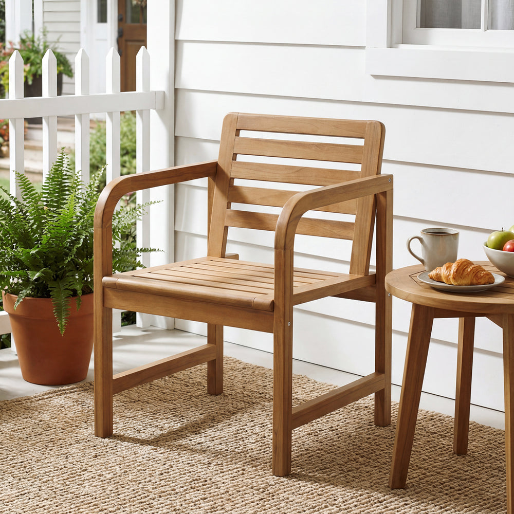 Natural teak elegance brings a warm tone to your outdoor space<br>The smooth touch accounts for an undeniably premium tactile feeling<br>These reinforced crossbars provide uncompromising structural strength<br>Remain reliable and enduring with its fixed-f