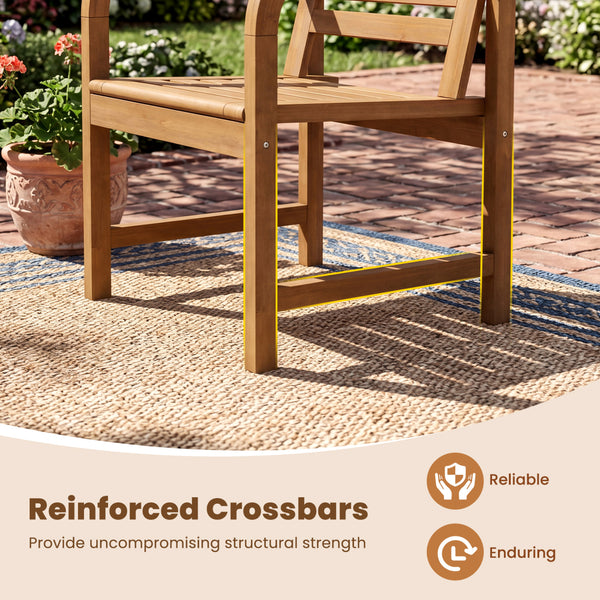 Natural teak elegance brings a warm tone to your outdoor space<br>The smooth touch accounts for an undeniably premium tactile feeling<br>These reinforced crossbars provide uncompromising structural strength<br>Remain reliable and enduring with its fixed-f