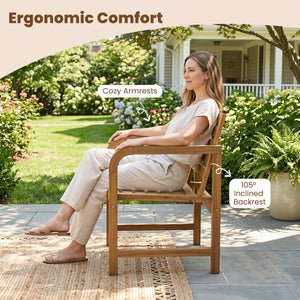 Natural teak elegance brings a warm tone to your outdoor space<br>The smooth touch accounts for an undeniably premium tactile feeling<br>These reinforced crossbars provide uncompromising structural strength<br>Remain reliable and enduring with its fixed-f