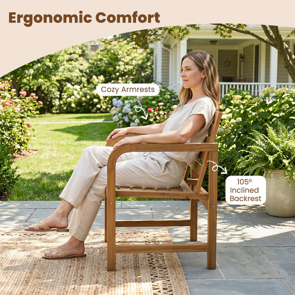 Natural teak elegance brings a warm tone to your outdoor space<br>The smooth touch accounts for an undeniably premium tactile feeling<br>These reinforced crossbars provide uncompromising structural strength<br>Remain reliable and enduring with its fixed-f