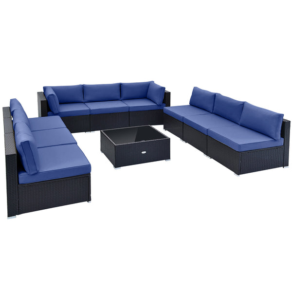 Spacious sitting area accommodates lots of people<br>Soft and elastic seat and back cushions for more comfort<br>Smooth zippers make cushion covers easy to remove and clean<br>4 suction cups fix the tempered glass tabletop in place<br>Heavy-duty metal fra