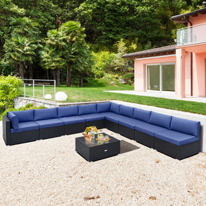 Spacious sitting area accommodates lots of people<br>Soft and elastic seat and back cushions for more comfort<br>Smooth zippers make cushion covers easy to remove and clean<br>4 suction cups fix the tempered glass tabletop in place<br>Heavy-duty metal fra
