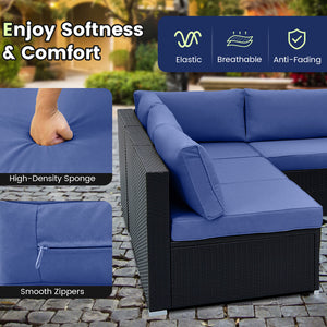 Spacious sitting area accommodates lots of people<br>Soft and elastic seat and back cushions for more comfort<br>Smooth zippers make cushion covers easy to remove and clean<br>4 suction cups fix the tempered glass tabletop in place<br>Heavy-duty metal fra
