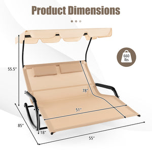Installation Videoï¼šhttps://drive.google.com/file/d/1wRWAhNM1d0CN-qxasu8coJ0pruNhCKZO/view?usp=sharing <br>78" x 51" spacious relaxing area for 2 people<br>Ergonomic seat with soft head pillows for optimal comfort<br>Gentle rocking design makes you enjoy