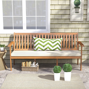Extra wide bench seats up to 3 people at the same time<br>Withstand 1200 lbs heavy weight<br>High-quality acacia wood brings more elegance and durability<br>Sit with more coziness with the ergonomic seat<br>Soft seat cushion makes you more comfortable<br>