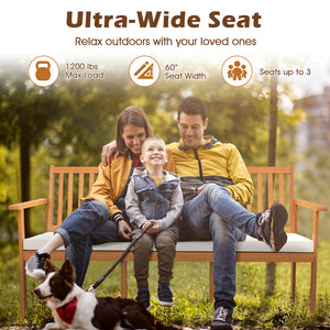 Extra wide bench seats up to 3 people at the same time<br>Withstand 1200 lbs heavy weight<br>High-quality acacia wood brings more elegance and durability<br>Sit with more coziness with the ergonomic seat<br>Soft seat cushion makes you more comfortable<br>
