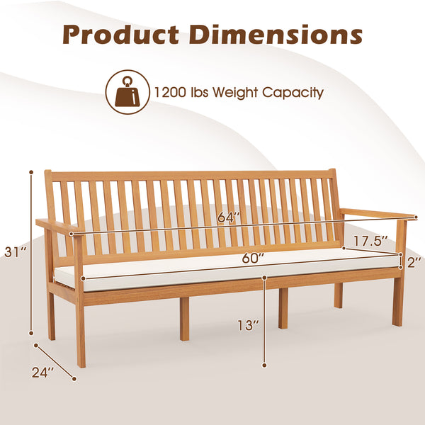 Extra wide bench seats up to 3 people at the same time<br>Withstand 1200 lbs heavy weight<br>High-quality acacia wood brings more elegance and durability<br>Sit with more coziness with the ergonomic seat<br>Soft seat cushion makes you more comfortable<br>